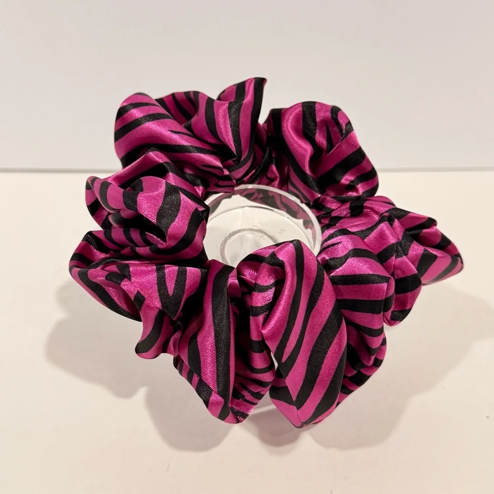 New Hair Scrunchie Purple And Black  Zebra Silk XL